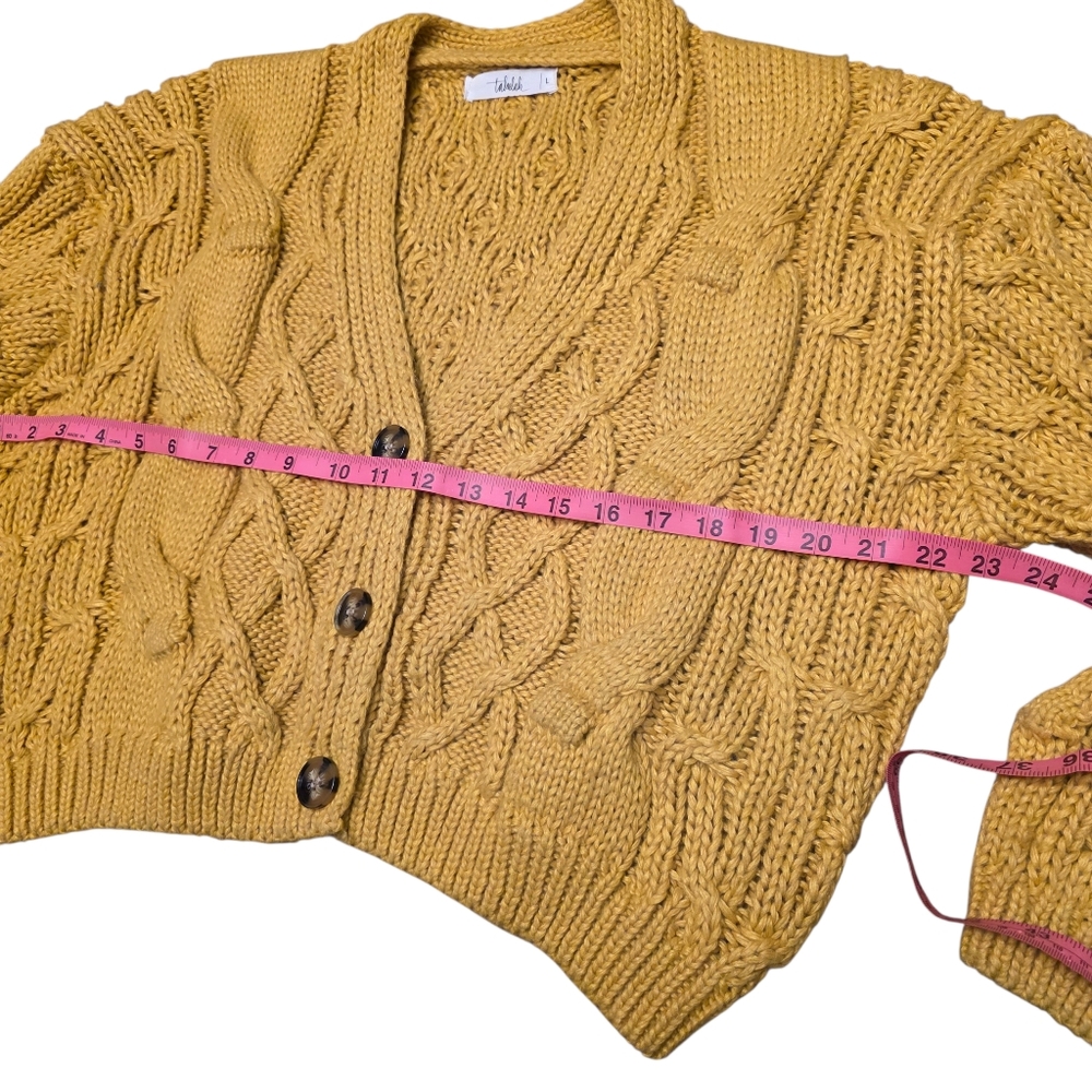 Talulah Chunky Knit Cropped Yellow Sweater Size L - Picture 7 of 10